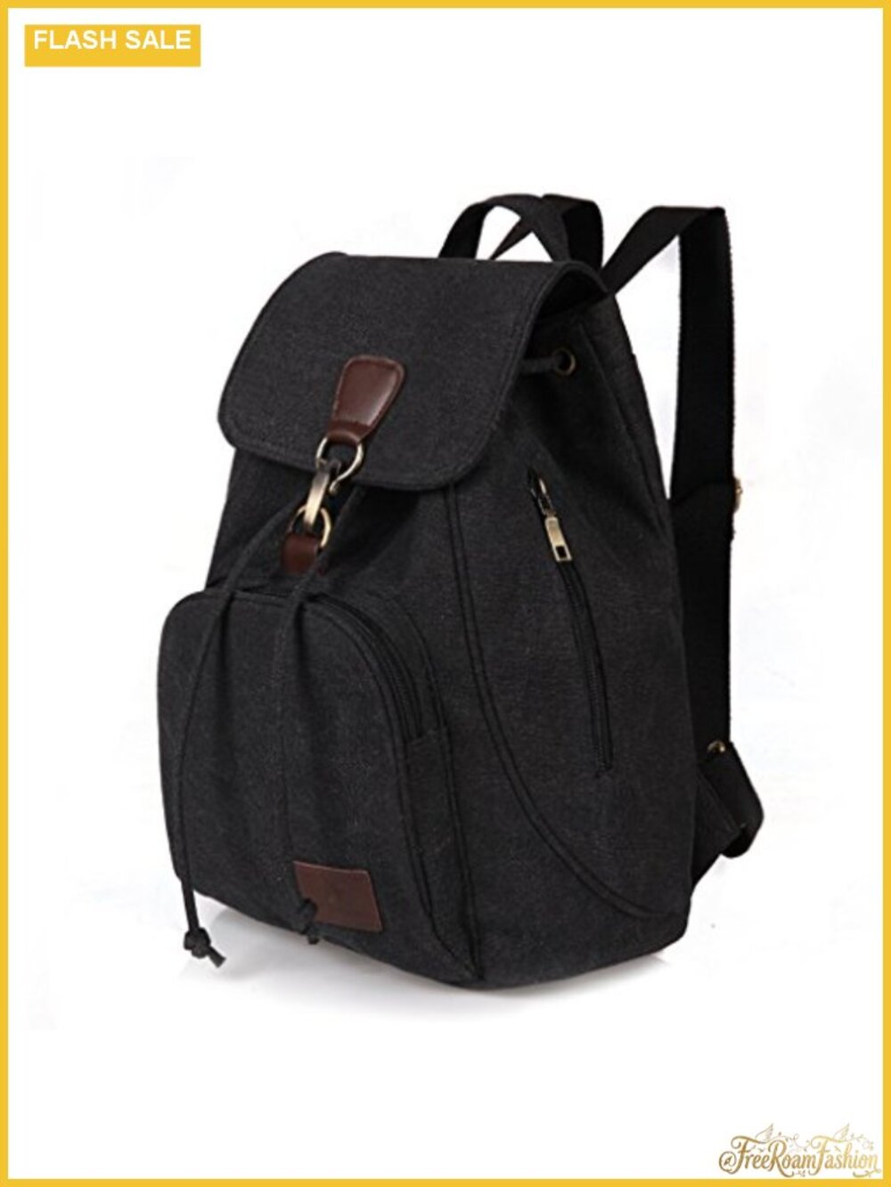 Canvas Backpack Purse for Women - Flap Drawstring Daypack with Multi-Pockets,